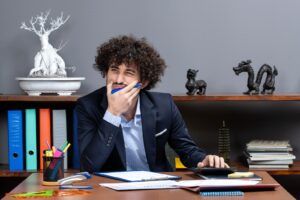 a student thinking a question