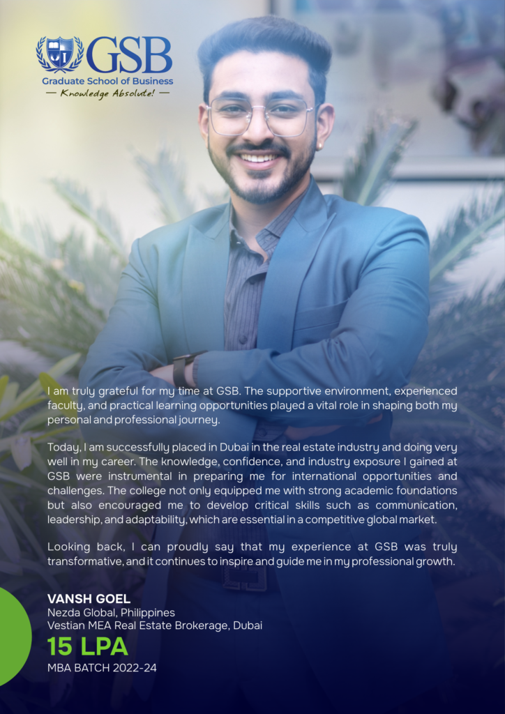GSB MBA student placed in Dubai with 15 LPA placement package