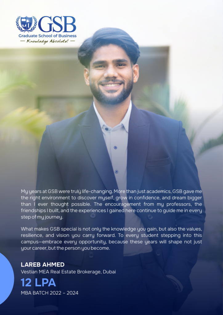 GSB MBA placement success story with 12 LPA Dubai placement