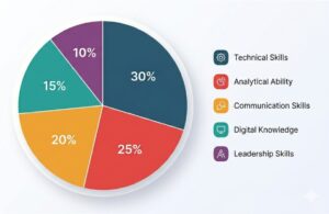 Pie chart showing important skills for high-paying career options after Bachelor of Commerce including technical skills, analytical ability, communication, and digital knowledge.